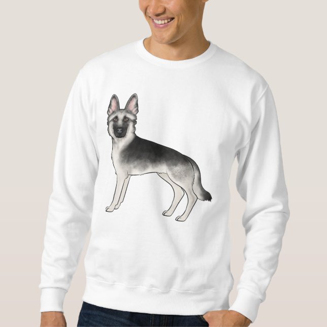 Grå och svart tysk schäferhund seriefigur GSD hund Lång Ärmad Tröja (Framsida)