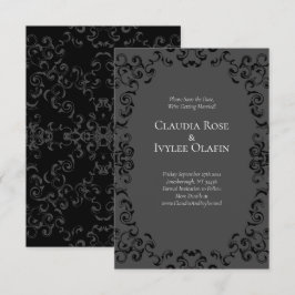 Grå och svart virvel-gotiskt bröllop inbjudningar