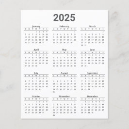Grå och vit 2025 Årlig kalenderpappersark