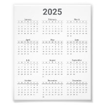 Grå och vit 2025-års översiktskalender