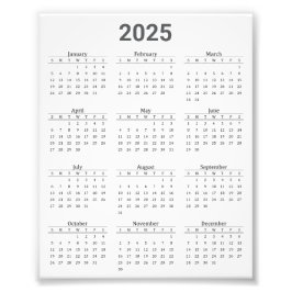 Grå och vit 2025-års översiktskalender fototryck