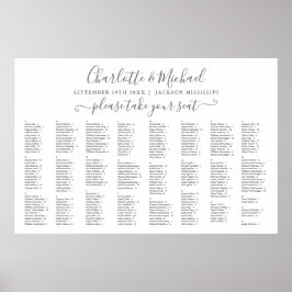 Grå Och Vit 300 Namn Bröllopsplatskarta Poster