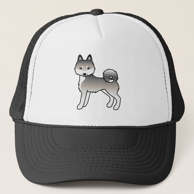 Grå Och Vit Alaskan Klee Kai Söt Tecknad Hund Keps (Framsida)