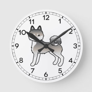 Grå Och Vit Alaskan Klee Kai Tecknad Hund Rund Klocka