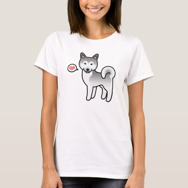 Grå Och Vit Alaskan Malamute Hund Kärlek Tee Shirt (Framsida)