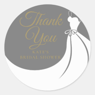 Grå och vit elegant bröllopsklänning Bridal Shower Runt Klistermärke