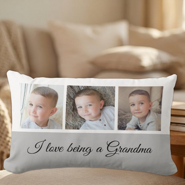 Grå och vit fotokollage för Mormor Lumbarkudde (Skapare uppladdad)