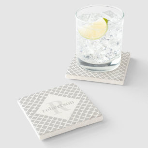 Grå och vit geometrisk modern monogram stenunderlägg