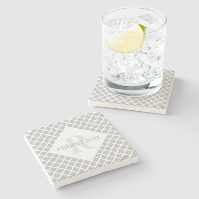 Grå och vit geometrisk modern monogram stenunderlägg (Sidan)