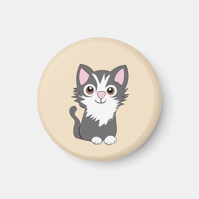 Grå och vit katt magnet (Framsidan)