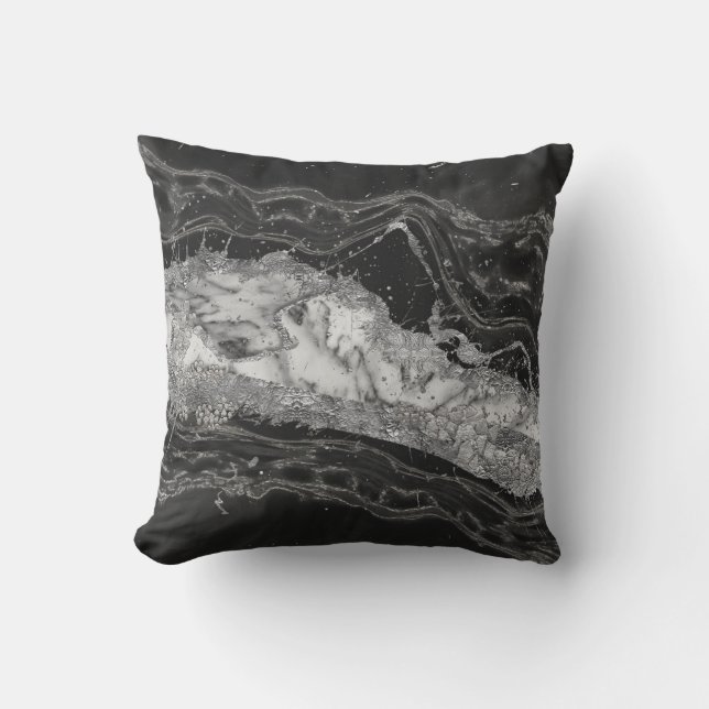 Grå och vit marmor och silver abstrakt kudde (Framsida)