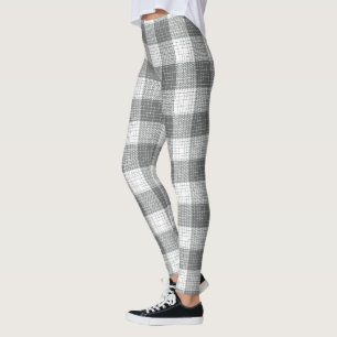 Grå och vit rutig korsstickad pläd leggings
