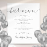 Grå Och Vit Signatur Skrift Bar Meny Skylt<br><div class="desc">Denna eleganta minimalistiska bar meny skylt i skrivstil är perfekt för alla firanden. Designad av Thisisnotme©</div>