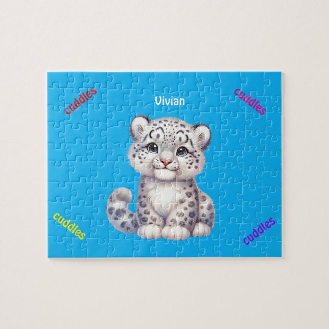 Grå och vit snöleopard pussel (Horisontell)