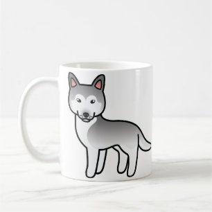 Grå Och Vit Tecknad Siberian Husky Hund Kaffemugg