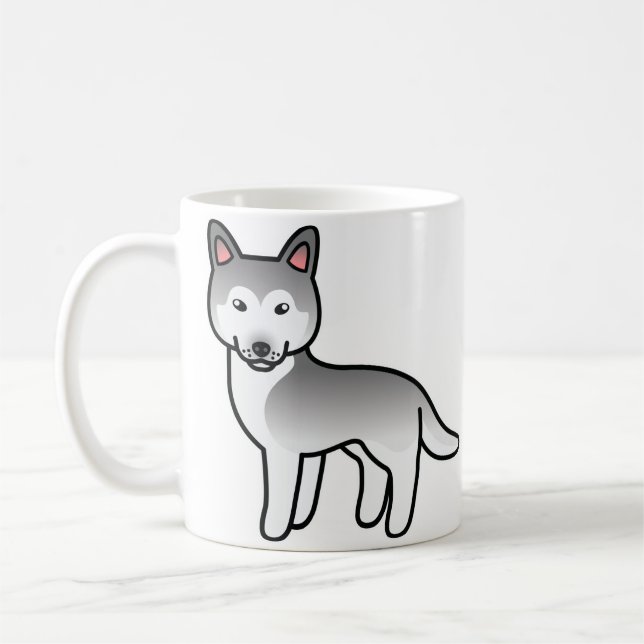 Grå Och Vit Tecknad Siberian Husky Hund Kaffemugg (Vänster)