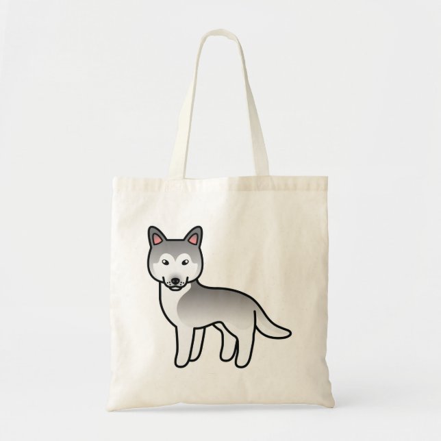 Grå Och Vit Tecknad Siberian Husky Hund Tygkasse (Framsidan)