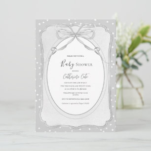 Grå och vit vintage-babyshower inbjudningar