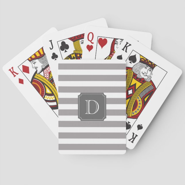 Grå Och Vita Randiga Monogramspelkort Spel Kort (Baksidan)