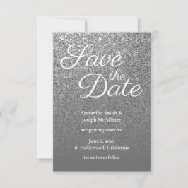 Grå Ombre Silver Glitter Foto Spara Datum Inbjudningar