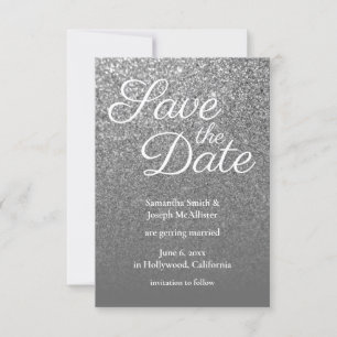 Grå Ombre Silver Glitter Foto Spara Datum Inbjudningar