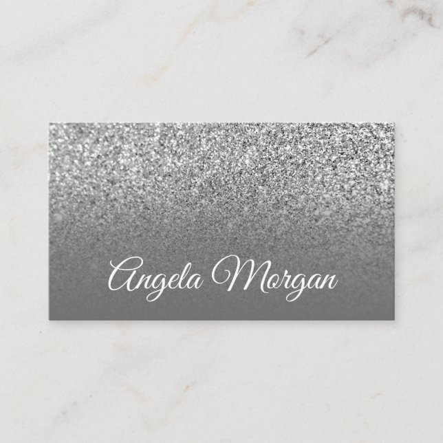 Grå Ombre Silver Glitter Foto Visitkort (Framsida)