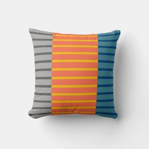 Grå, Orange, Blå Ränder Art Design Abstrakt Kudde