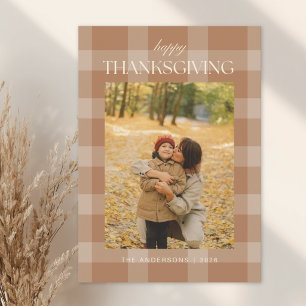Grå Orange Höst Rutig Glad Thanksgiving Foto Julkort