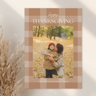 Grå Orange Höst Rutig Glad Thanksgiving Foto Julkort