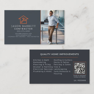 Grå Orange Tak Konstruktion Foto QR Visitkort