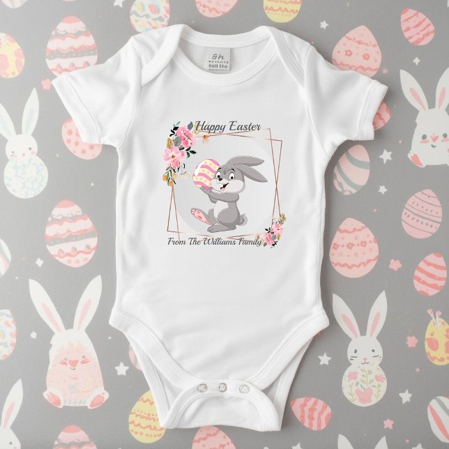 Grå påskharen Personlig babybodysuit T Shirt (Skapare uppladdad)