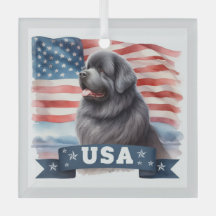 Grå Patriotisk Newfoundland Fyrkantig Glasprydnad