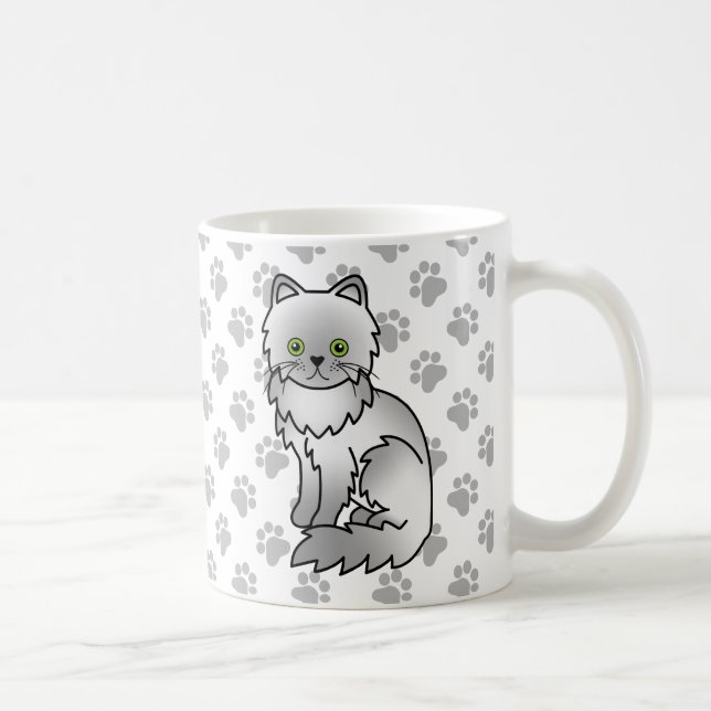 Grå perser söt tecknad katt kaffemugg (Höger)