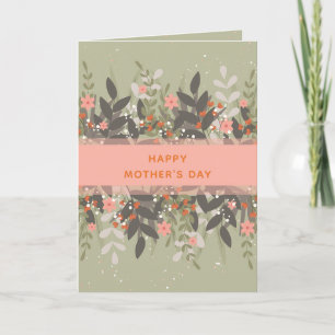 Grå Persika Minimalistisk Blommig Band Mors Dag Kort