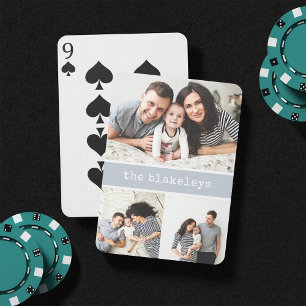 Grå   Personlig Family Namn 3 Photo Collage Casinokort