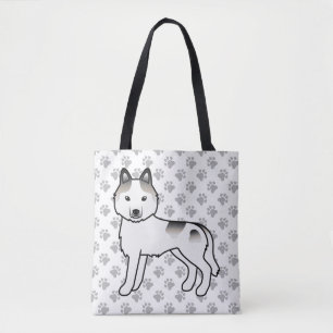 Grå Piebald Siberian Husky Tecknad Hund & Tassar Tygkasse