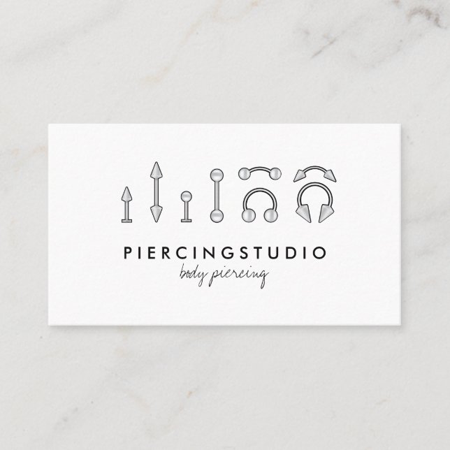 Grå Piercing Tattoo Studio Visitkort (Framsida)