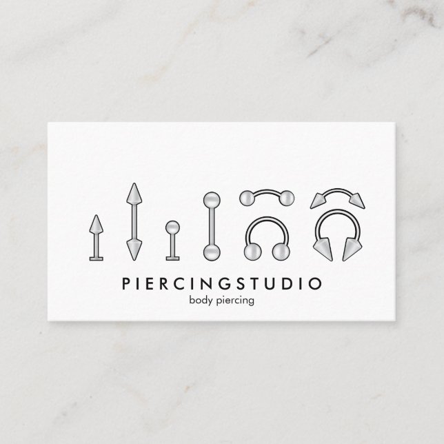 Grå Piercing Tattoo Studio Visitkort (Framsida)