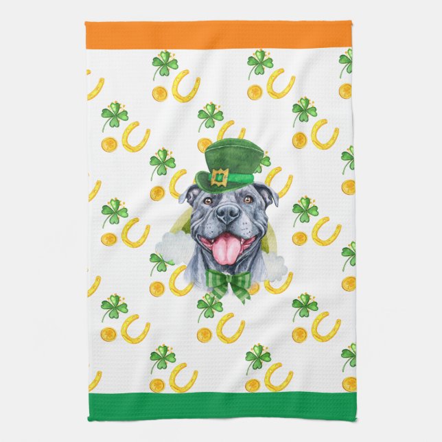 Grå Pitbull Jul Hem Inredning St Patricks Day Kökshandduk (Vertikal)