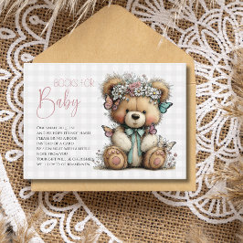 Grå Plaid Teddy Flora Baby Shower Böcker För Bebis Tilläggskort