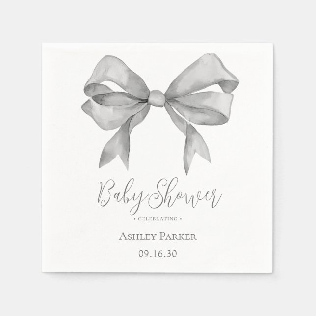 Grå pojke med båge baby shower pappersservett (Framsidan)