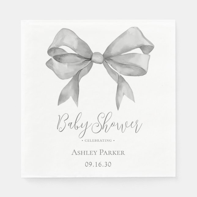 Grå pojke med båge baby shower pappersservett (Framsidan)