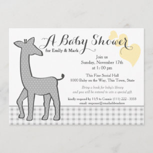 Grå prickig giraff baby shower inbjudningar