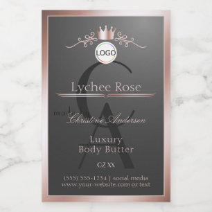 Grå produktetikett Rosa guld ram Logotyp Monogram Mat Etikett