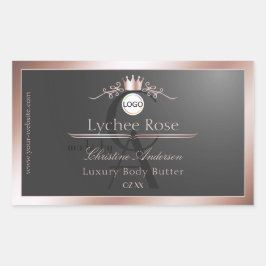 Grå produktetikett Rosa guld ram Logotyp Monogram Rektangulärt Klistermärke