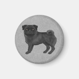 Grå Pug Hund Canine Söt Tecknad Illustration Blå Magnet