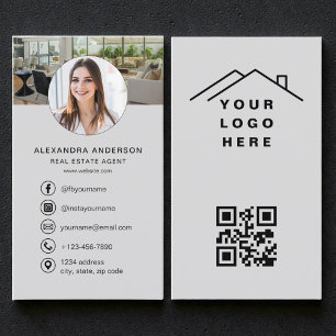 Grå QR-kod Fastighetsmäklare Foto Logotyp Visitkort