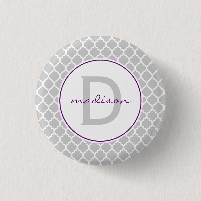 Grå Quatrefoil Monogram Knapp (Framsida)