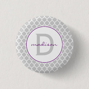 Grå Quatrefoil Monogram Knapp