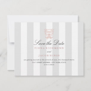 Grå Ränder & Persikodamask Bröllop Save The Date Spara Datumet